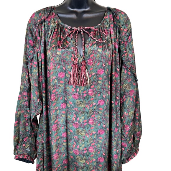 NATURAL LIFE Lula Dress Green Floral Ruffled Tiered Long Sleeve Maxi Dress - Picture 3 of 15